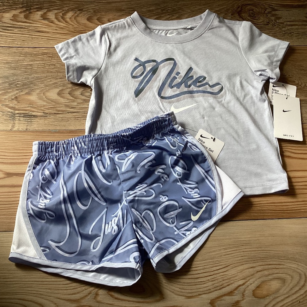 Nike Girls Light Lavender Tee and Script Shorts Set Size 6 Or 6X(NWT)